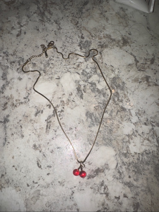 Vintage Jewelry - Vintage Gold Cherry Pendant Necklace with Red Crystals
